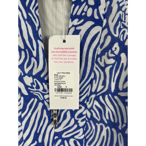 Lilly Pulitzer Laurilee Blouse Womens 6 Blue Animal Print Long Sleeve Zip Top - Picture 5 of 10
